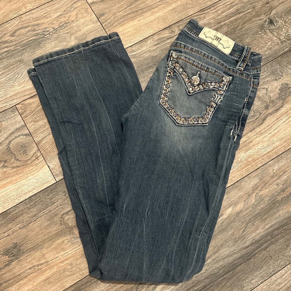Miss Me BotCut Jeans Flap Embroidered Rhinestone Pockets 27 x 33 Nice